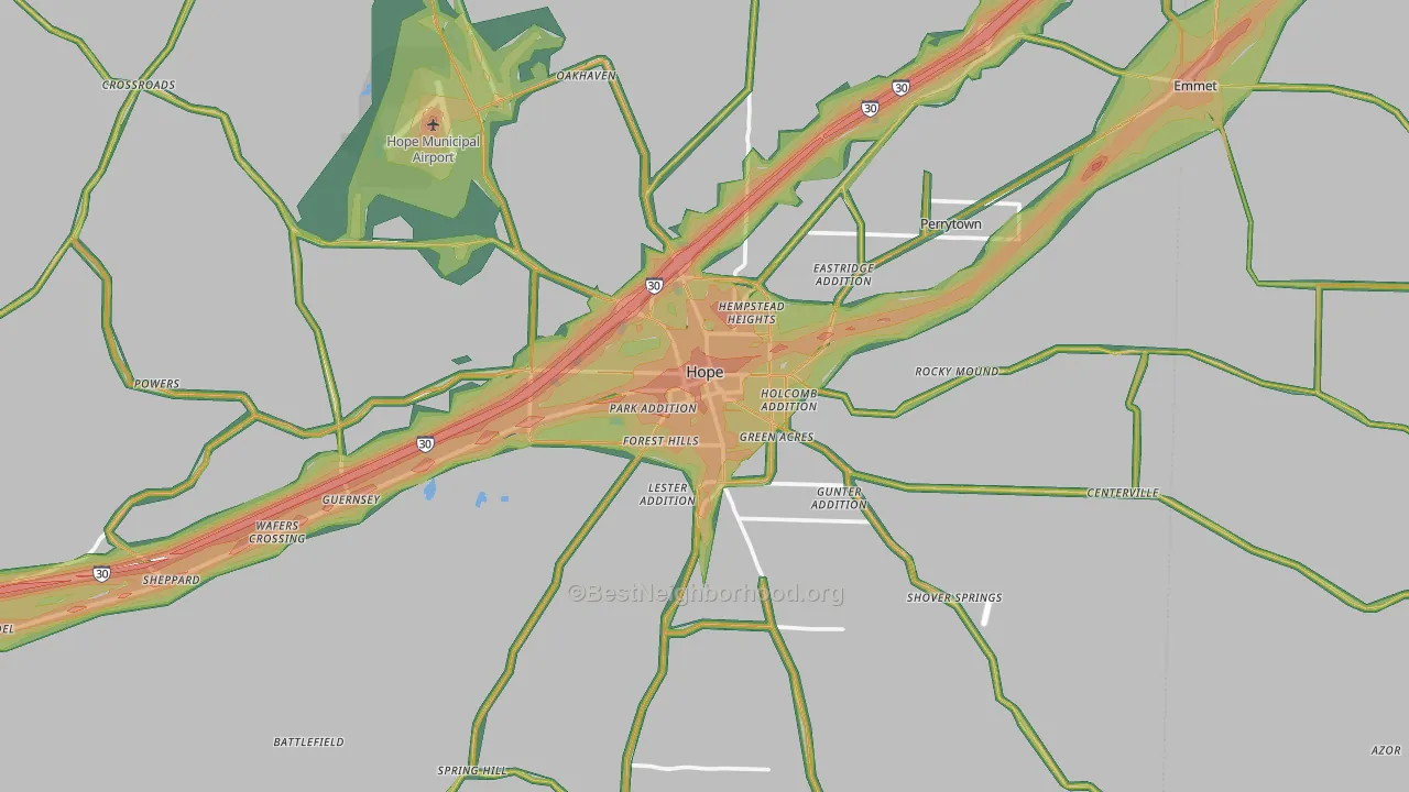 Hope, AR Map of Noise Levels in Hope