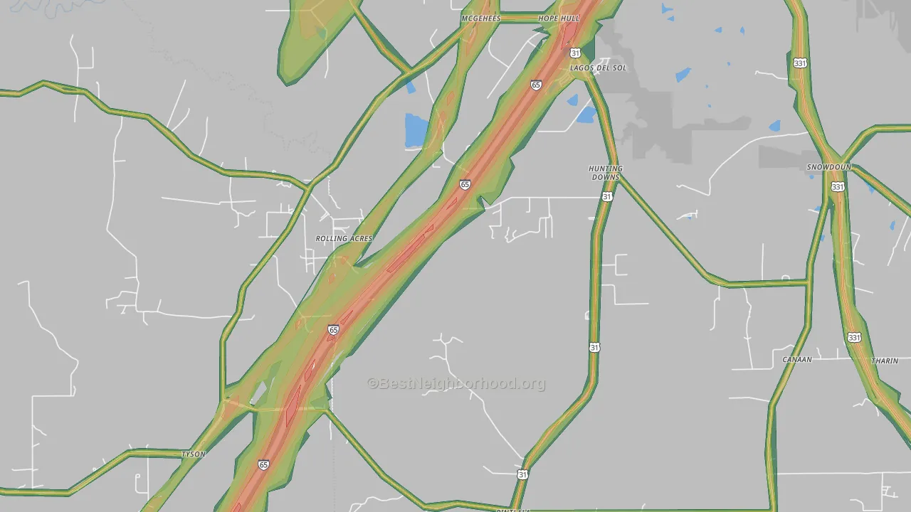 Hope Hull, AL Map of Noise Levels in Hope Hull