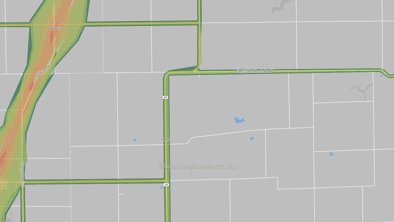 Hope, IL Map of Noise Levels in Hope