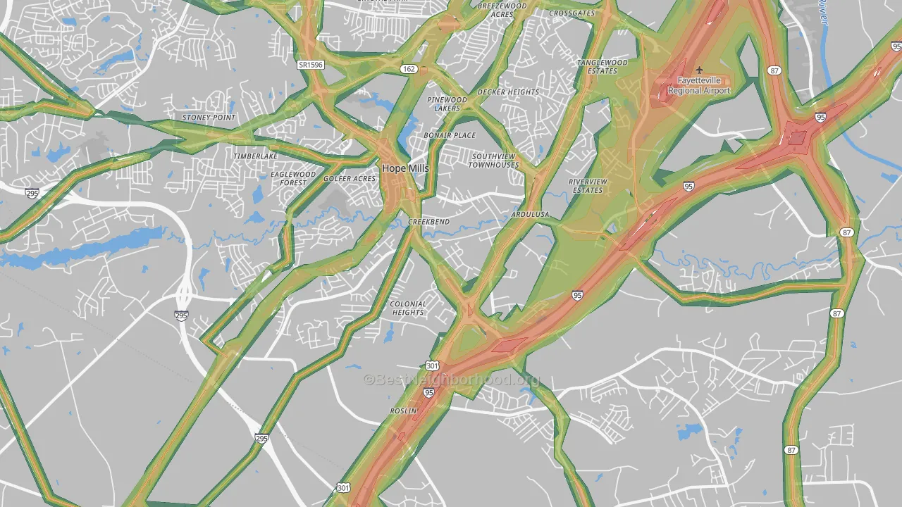 Hope Mills, NC Map of Noise Levels in Hope Mills