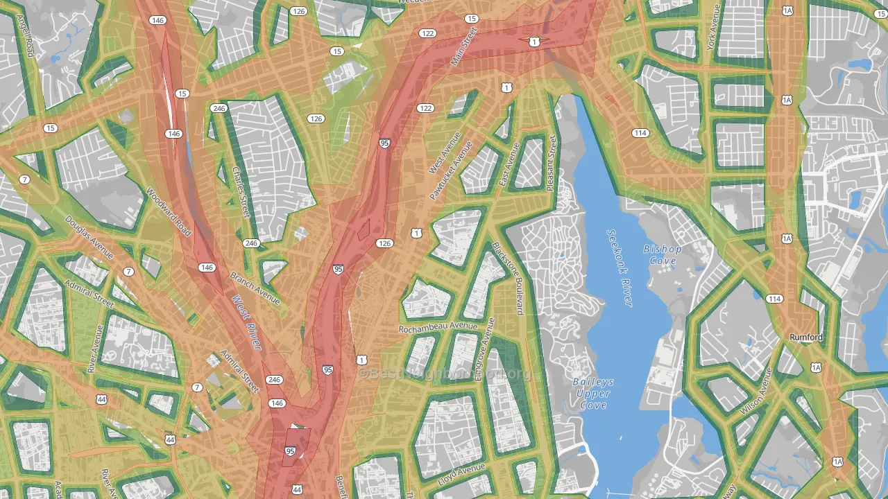 Hope, Providence, RI Map of Noise Levels in Hope