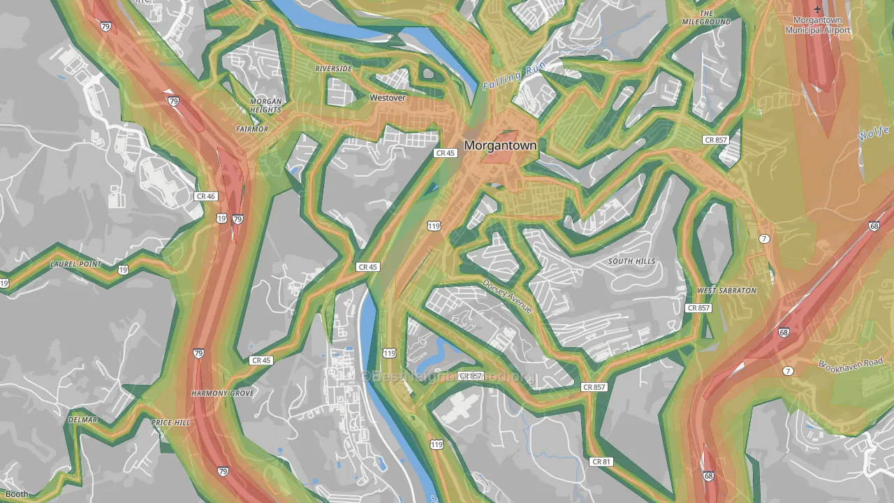 Hopecrest, Morgantown, WV Map of Noise Levels in Hopecrest