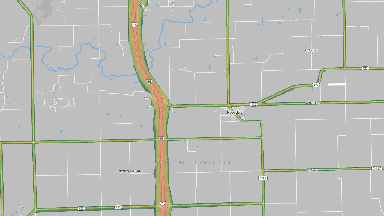 Hopedale, IL Map of Noise Levels in Hopedale