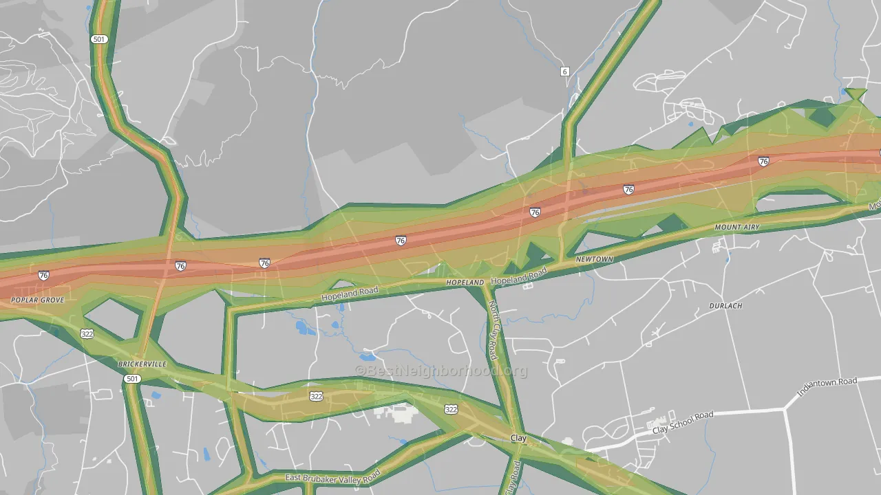 Hopeland, PA Map of Noise Levels in Hopeland