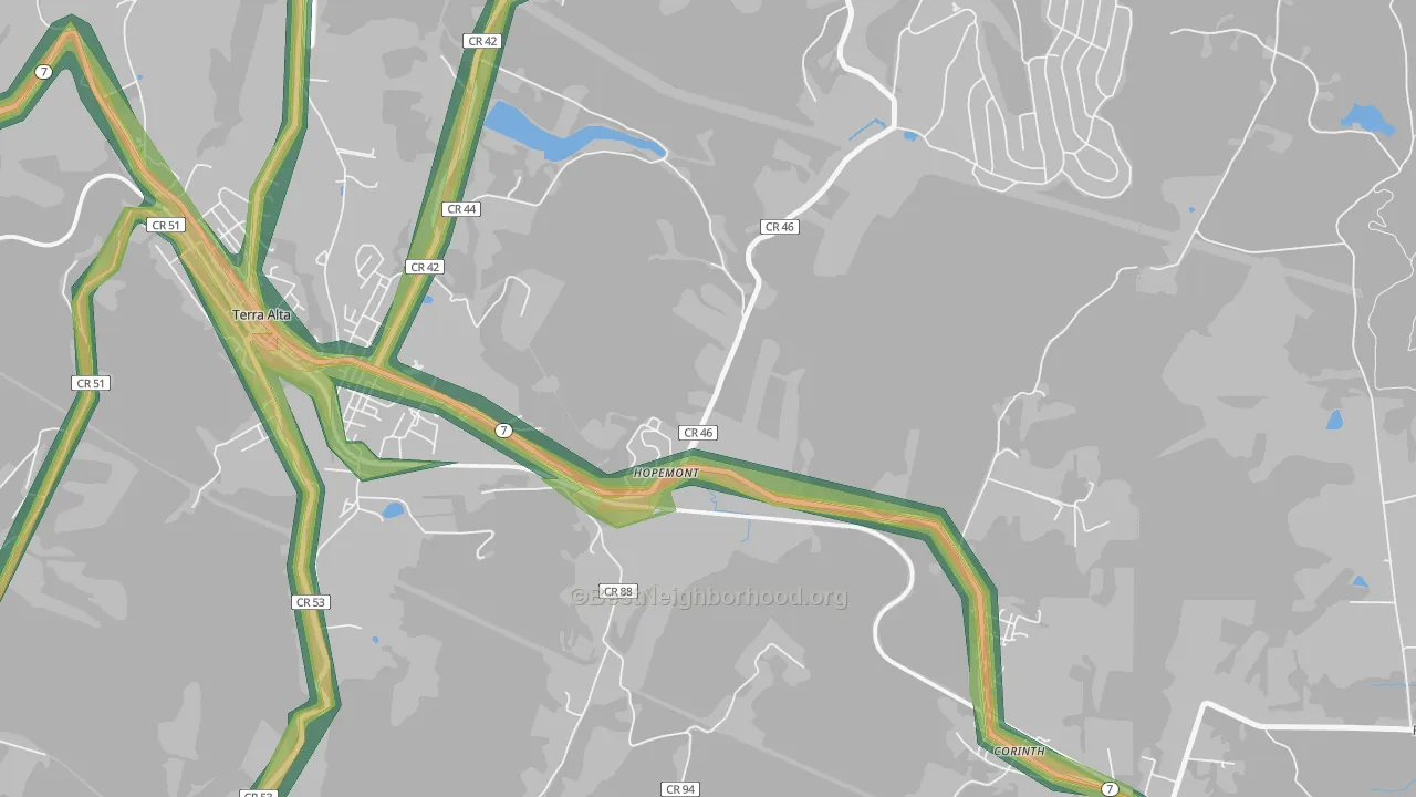 Hopemont, WV Map of Noise Levels in Hopemont