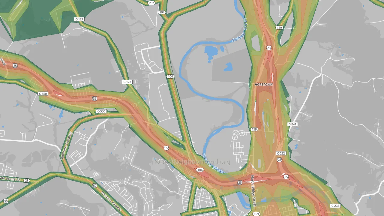 Hopetown, OH Map of Noise Levels in Hopetown