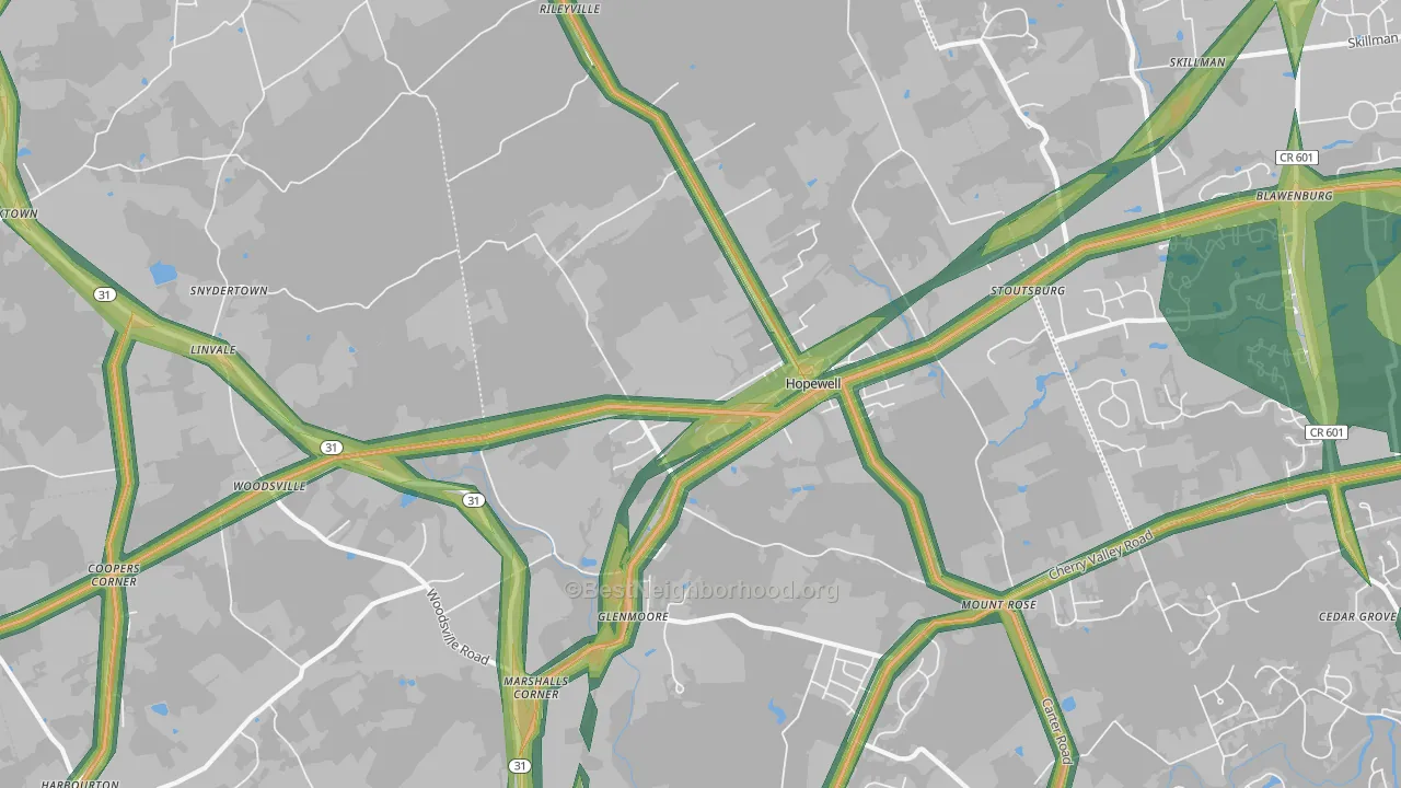 Hopewell, NJ Map of Noise Levels in Hopewell
