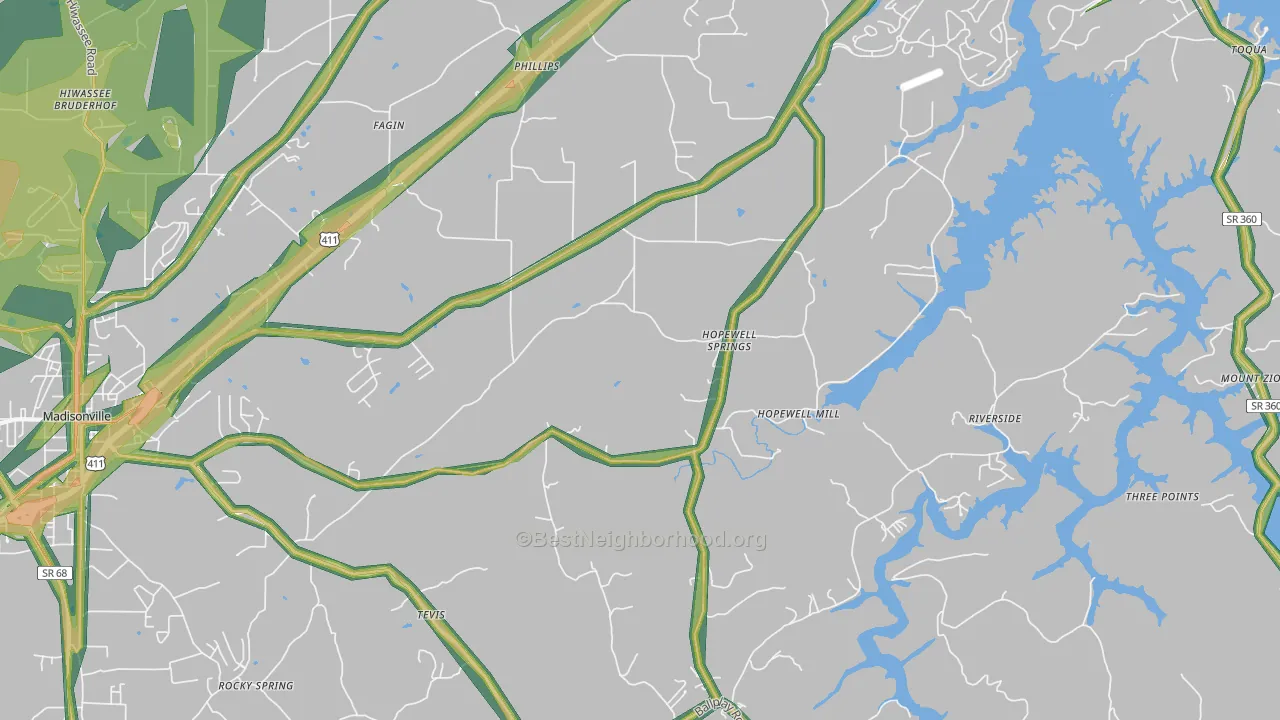 Hopewell Springs, TN Map of Noise Levels in Hopewell Springs