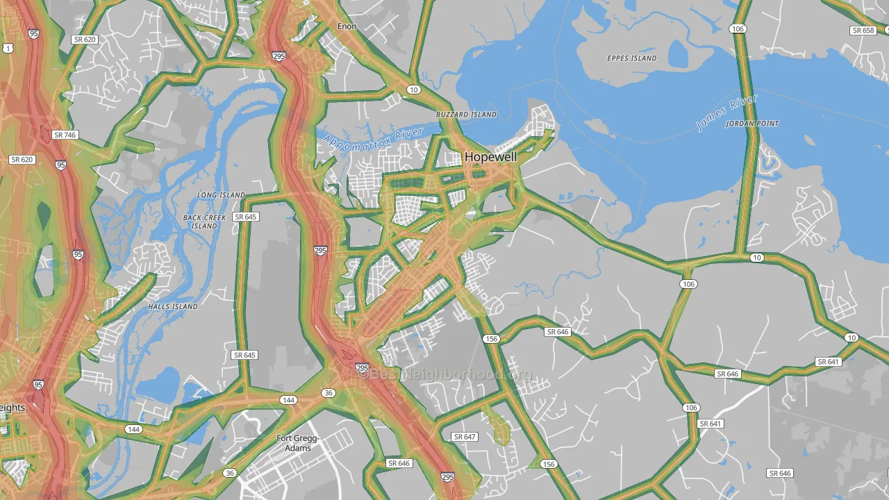 Hopewell, VA Map of Noise Levels in Hopewell