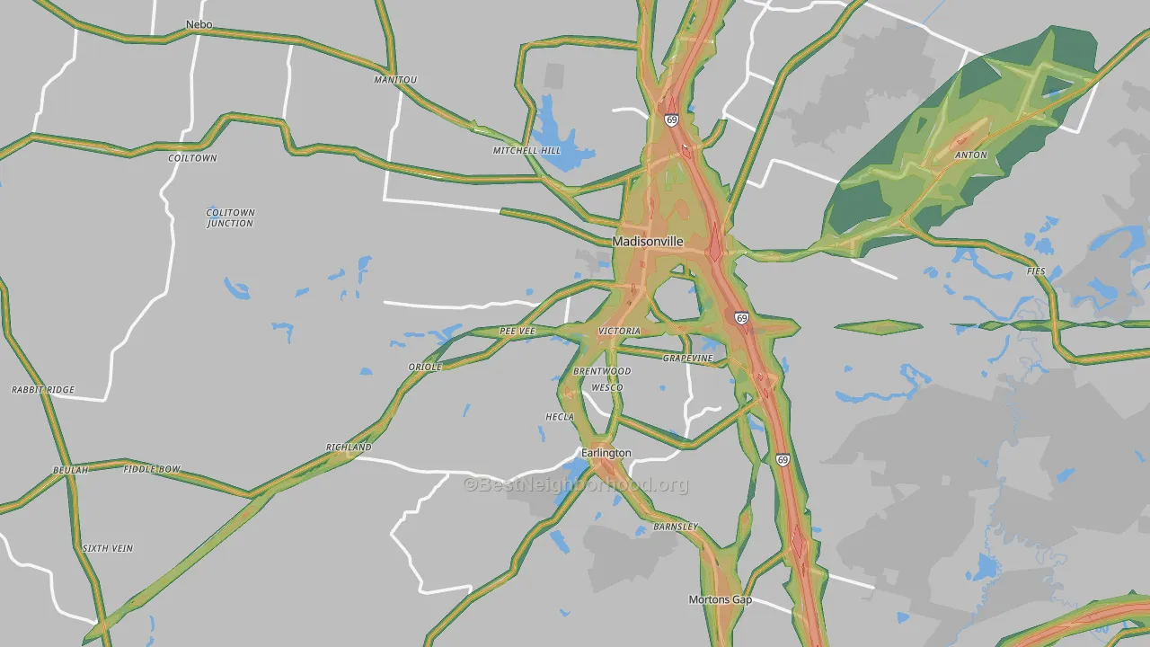 Hopkins County, KY Map of Noise Levels in Hopkins County