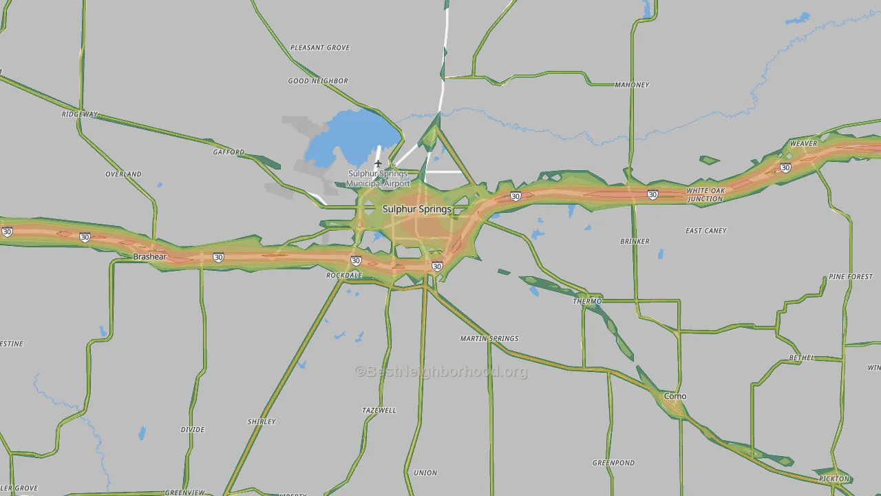 Hopkins County, TX Map of Noise Levels in Hopkins County