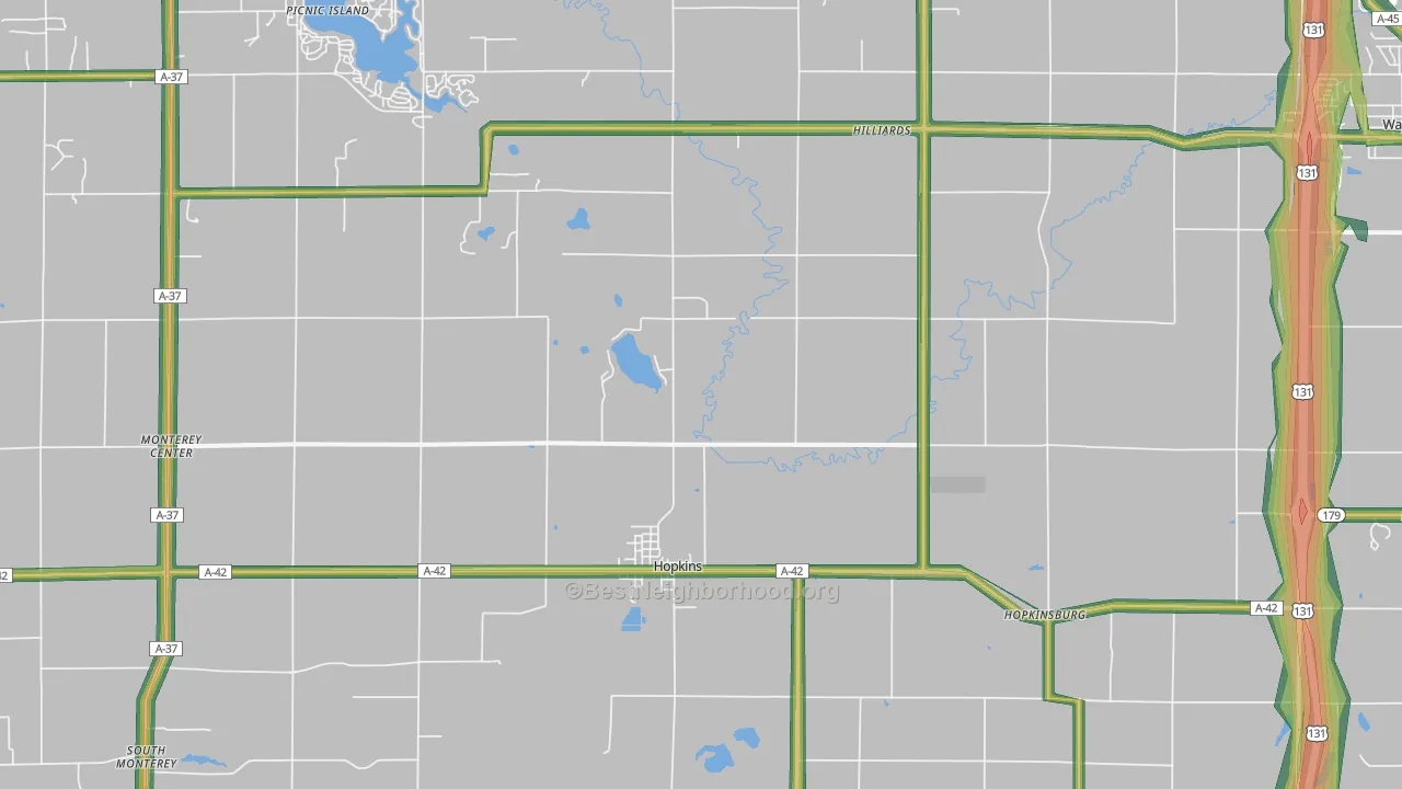 Hopkins, MI Map of Noise Levels in Hopkins