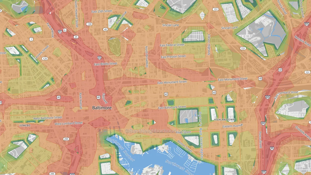 Hopkins-Middle East, Baltimore, MD Map of Noise Levels in Hopkins-Middle East