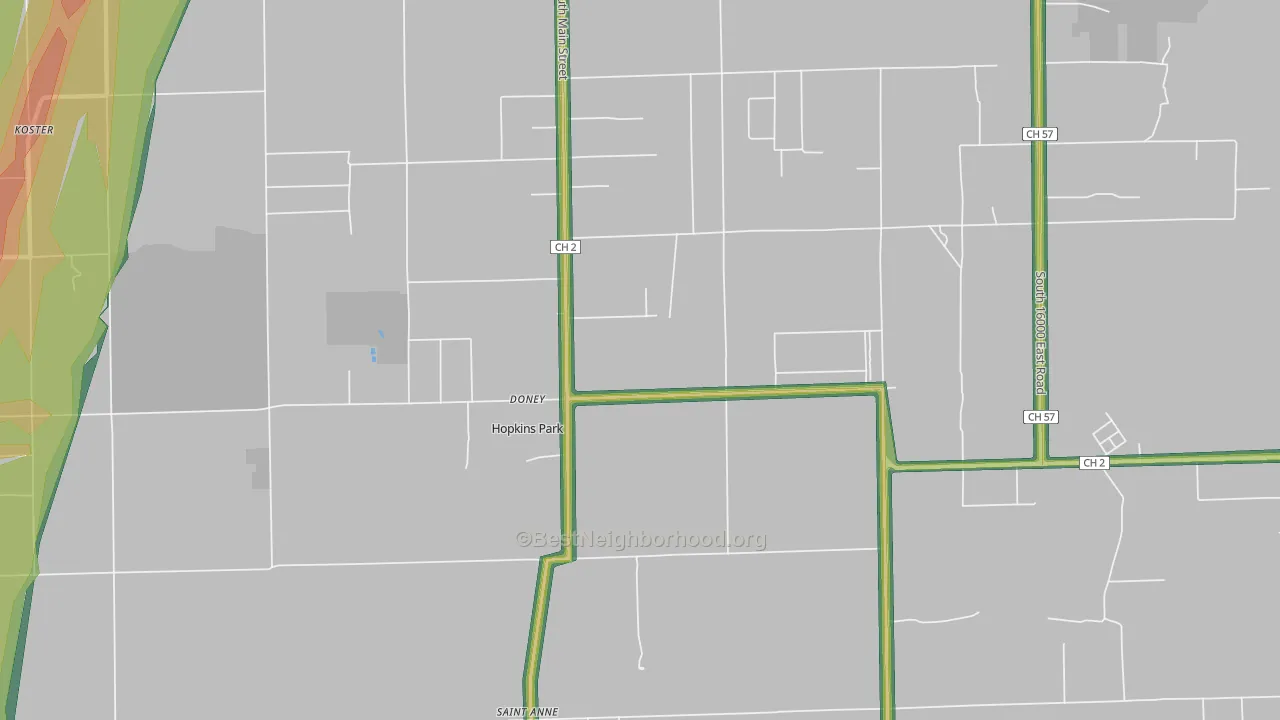 Hopkins Park, IL Map of Noise Levels in Hopkins Park