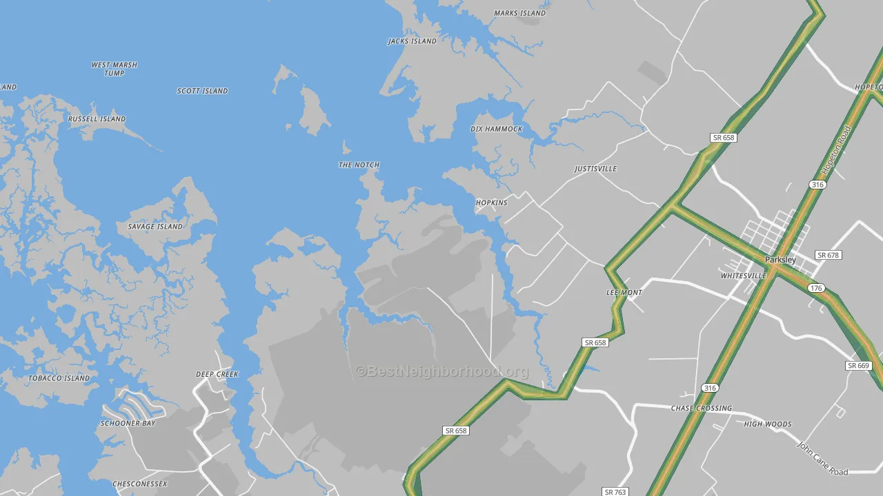 Hopkins, VA Map of Noise Levels in Hopkins