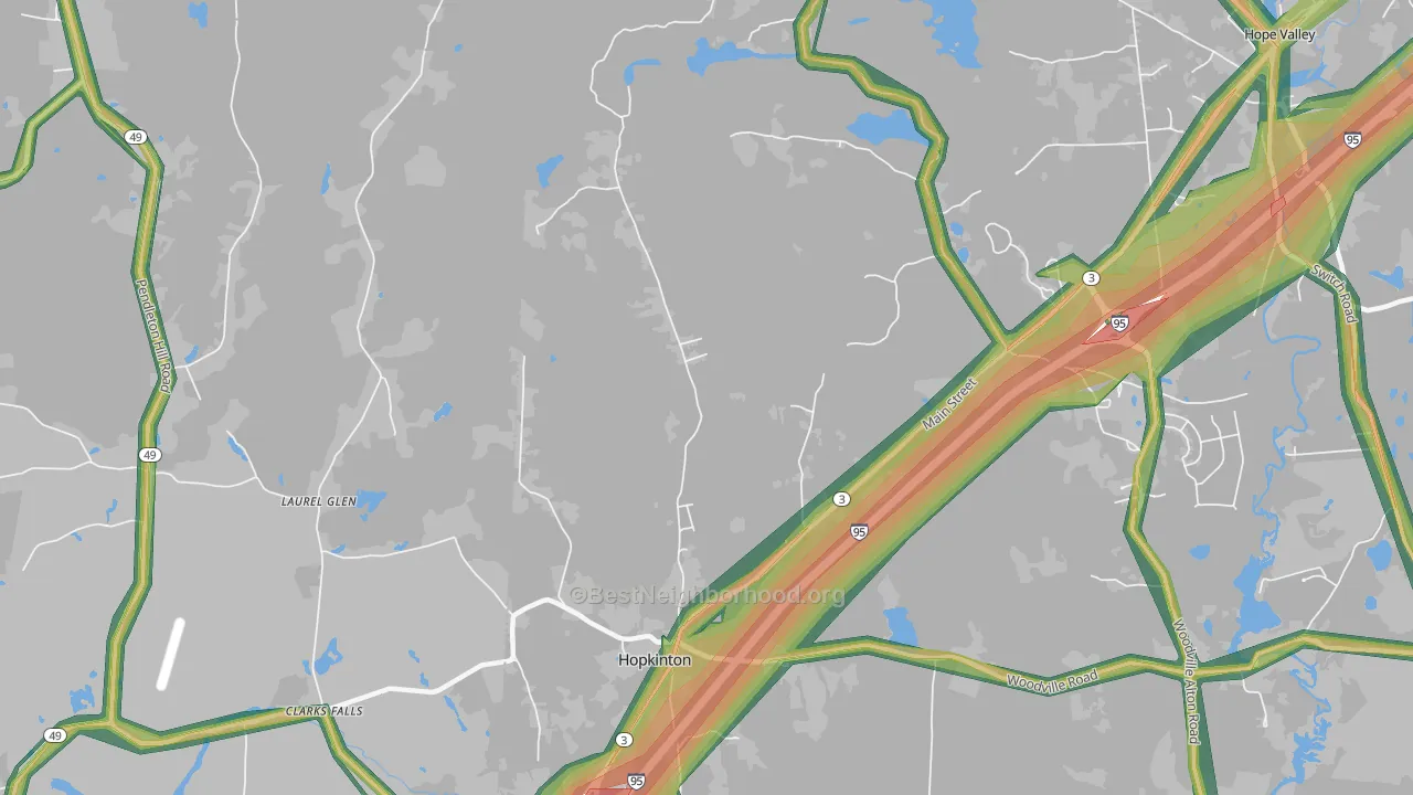 Hopkinton, RI Map of Noise Levels in Hopkinton