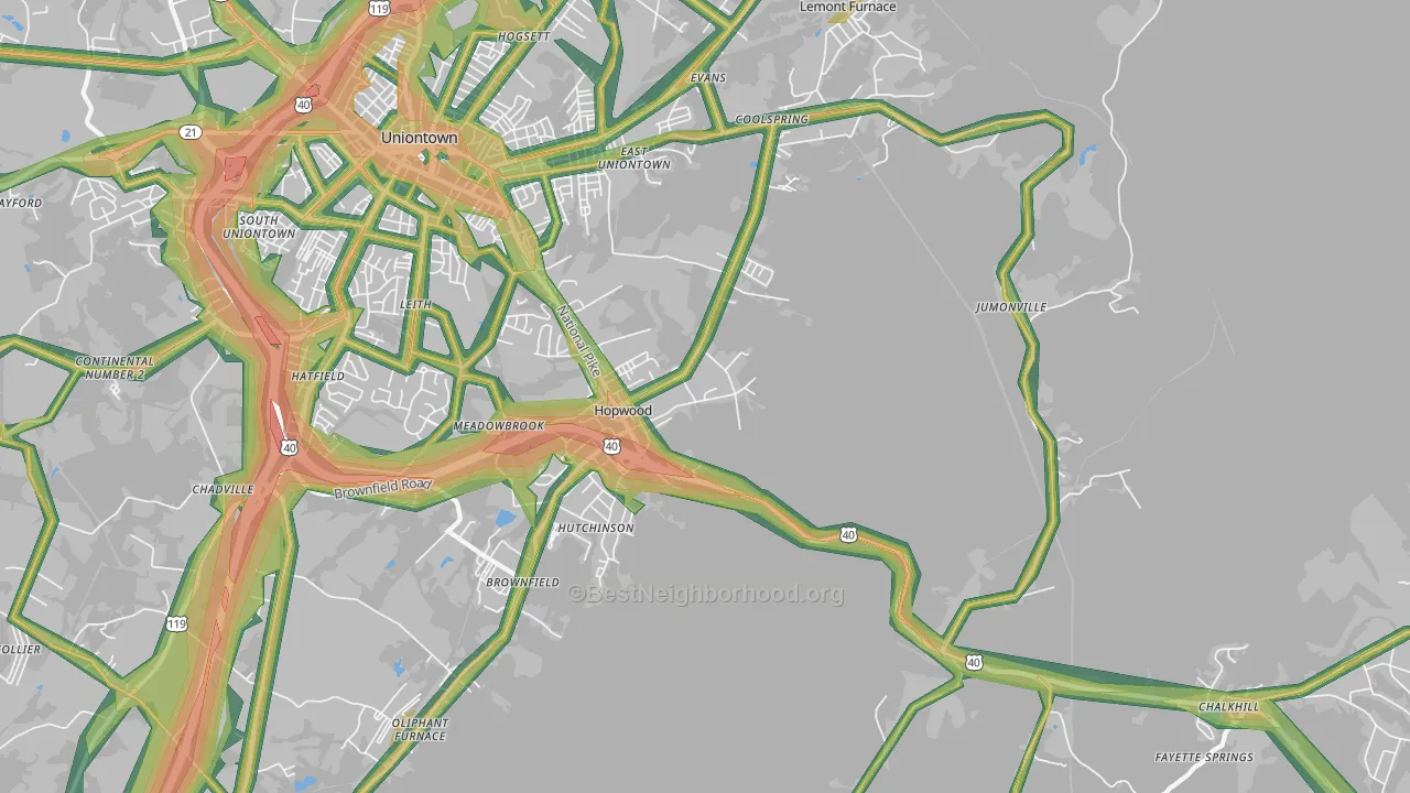 Hopwood, PA Map of Noise Levels in Hopwood