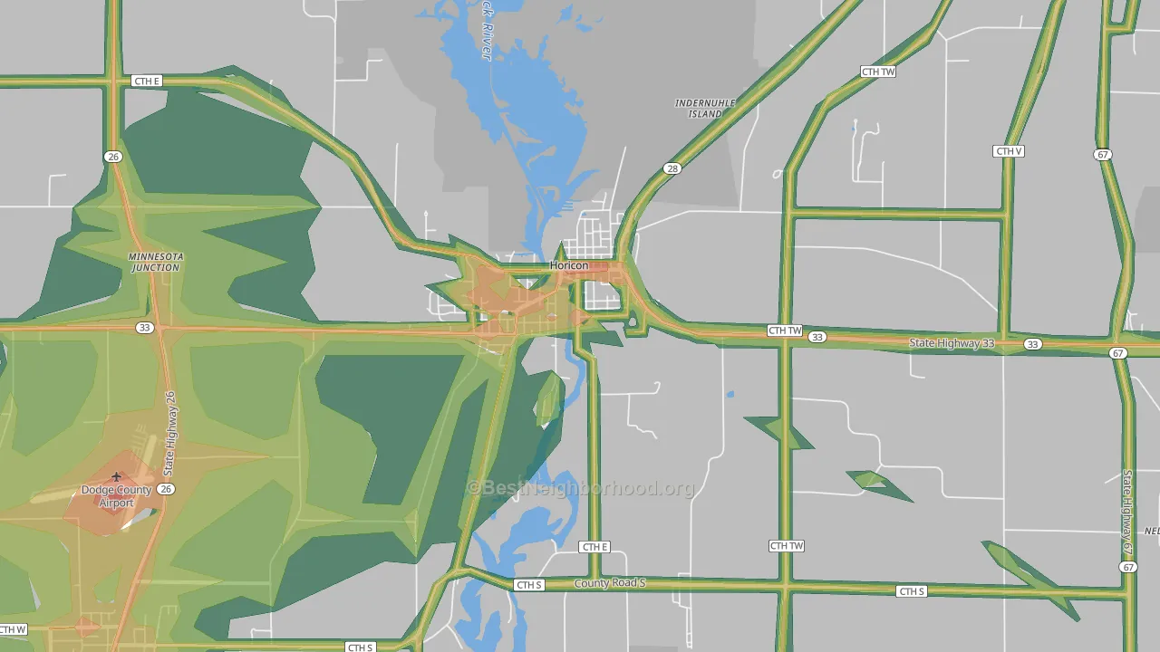 Horicon, WI Map of Noise Levels in Horicon