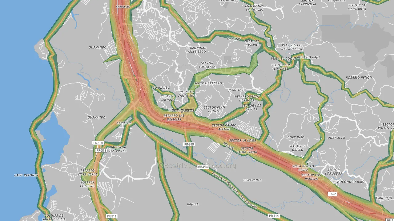 Hormigueros Municipio, PR Map of Noise Levels in Hormigueros Municipio