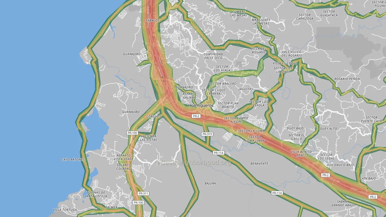 Hormigueros, PR Map of Noise Levels in Hormigueros