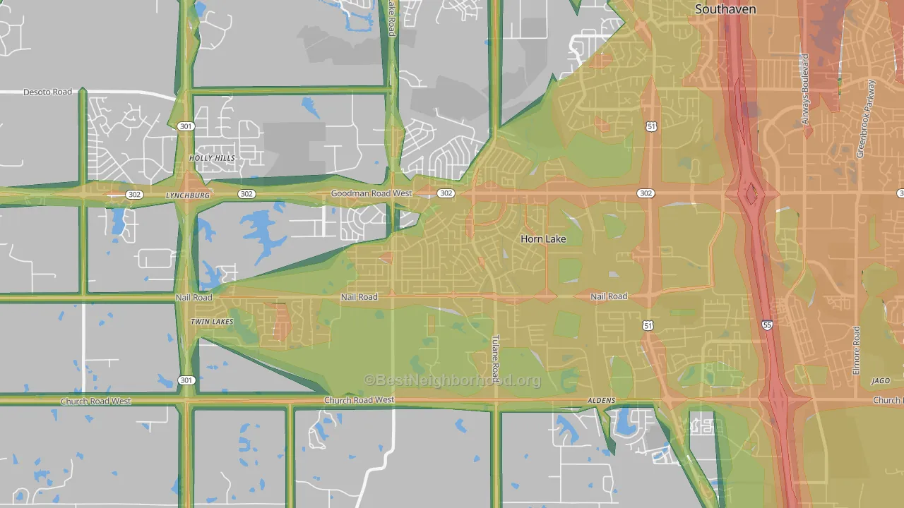 Horn Lake, MS Map of Noise Levels in Horn Lake
