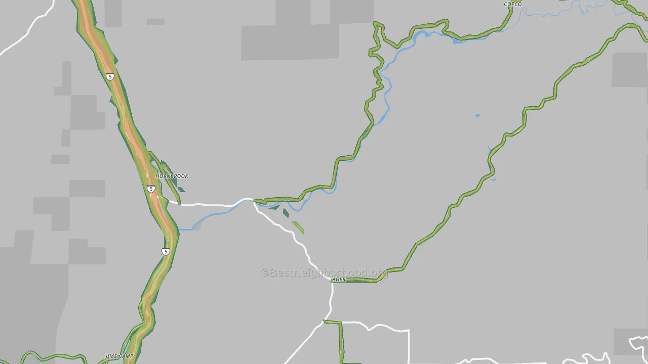 Hornbrook, CA Map of Noise Levels in Hornbrook