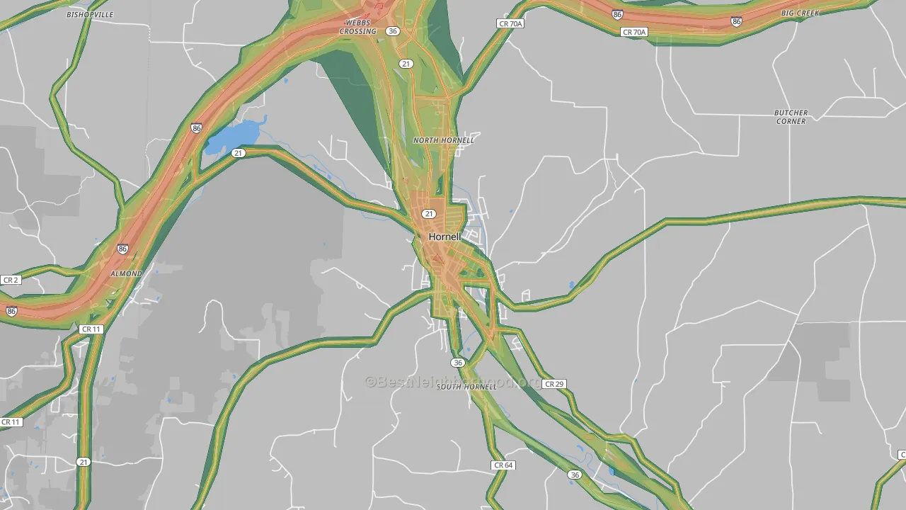 Hornell, NY Map of Noise Levels in Hornell