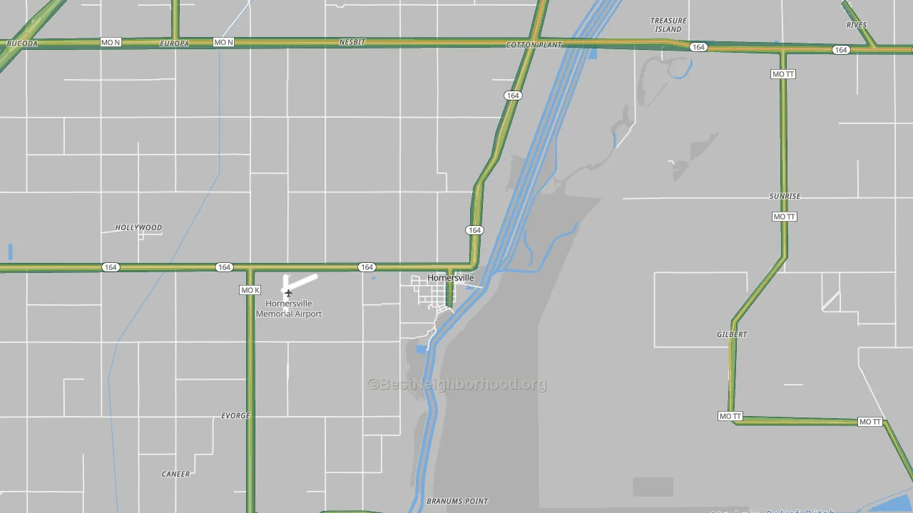 Hornersville, MO Map of Noise Levels in Hornersville