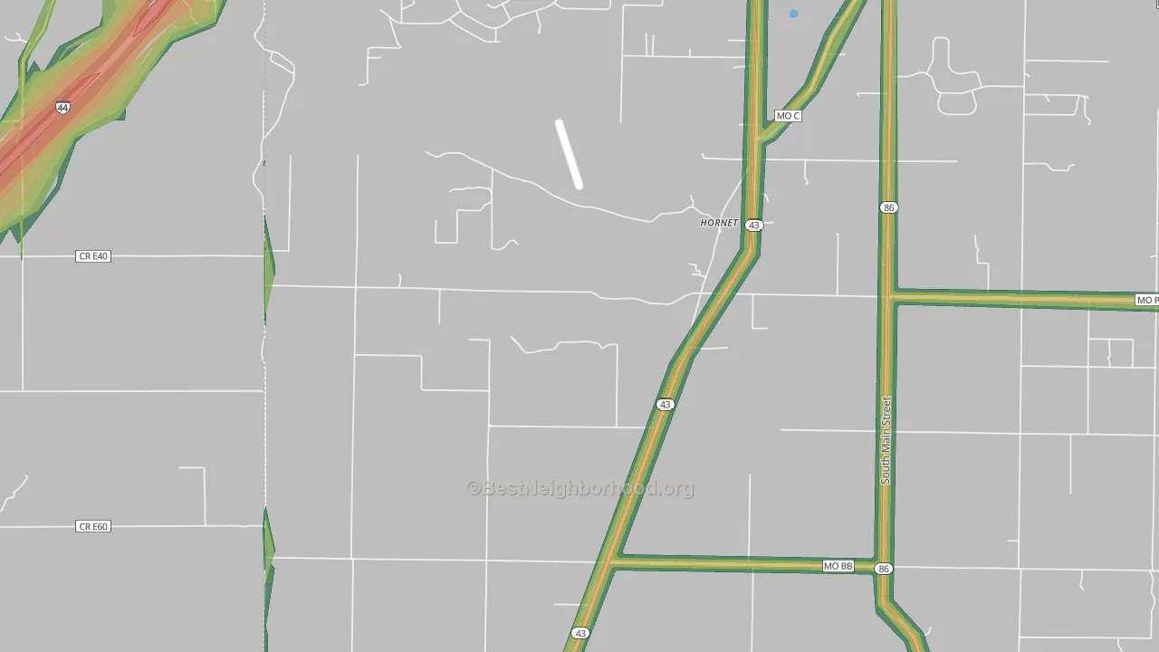 Hornet, MO Map of Noise Levels in Hornet