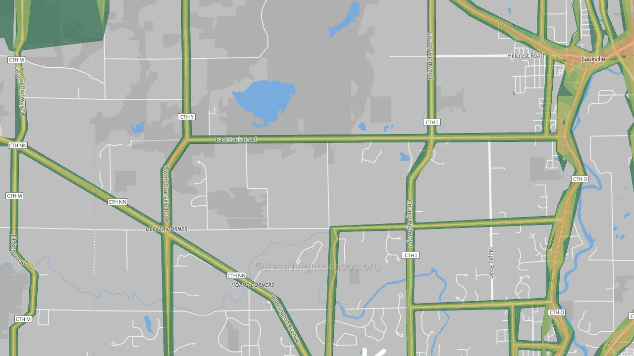 Horns Corners, WI Map of Noise Levels in Horns Corners
