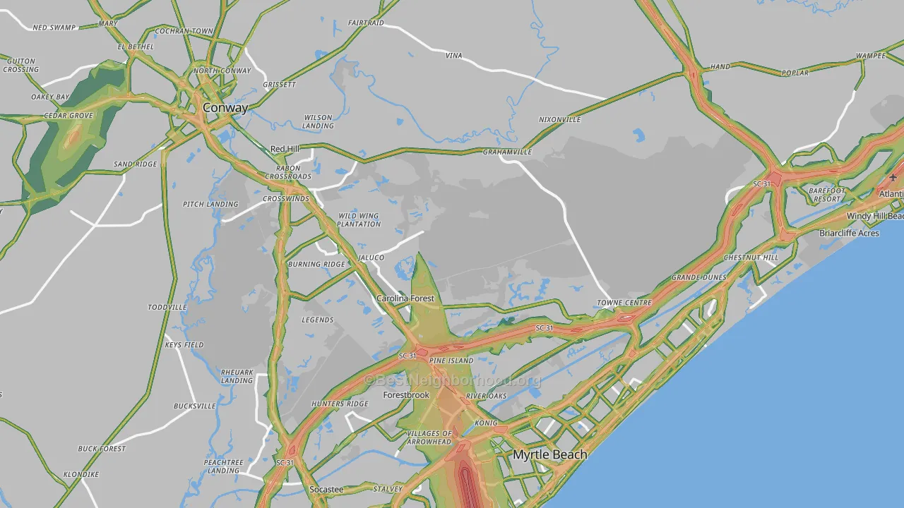 Horry County, SC Map of Noise Levels in Horry County