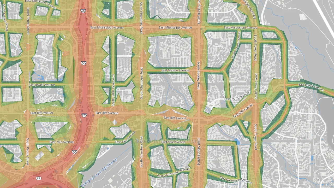 Horseshoe Park, Aurora, CO Map of Noise Levels in Horseshoe Park