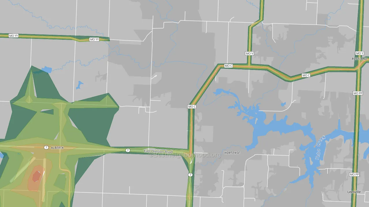 Hortense, MO Map of Noise Levels in Hortense