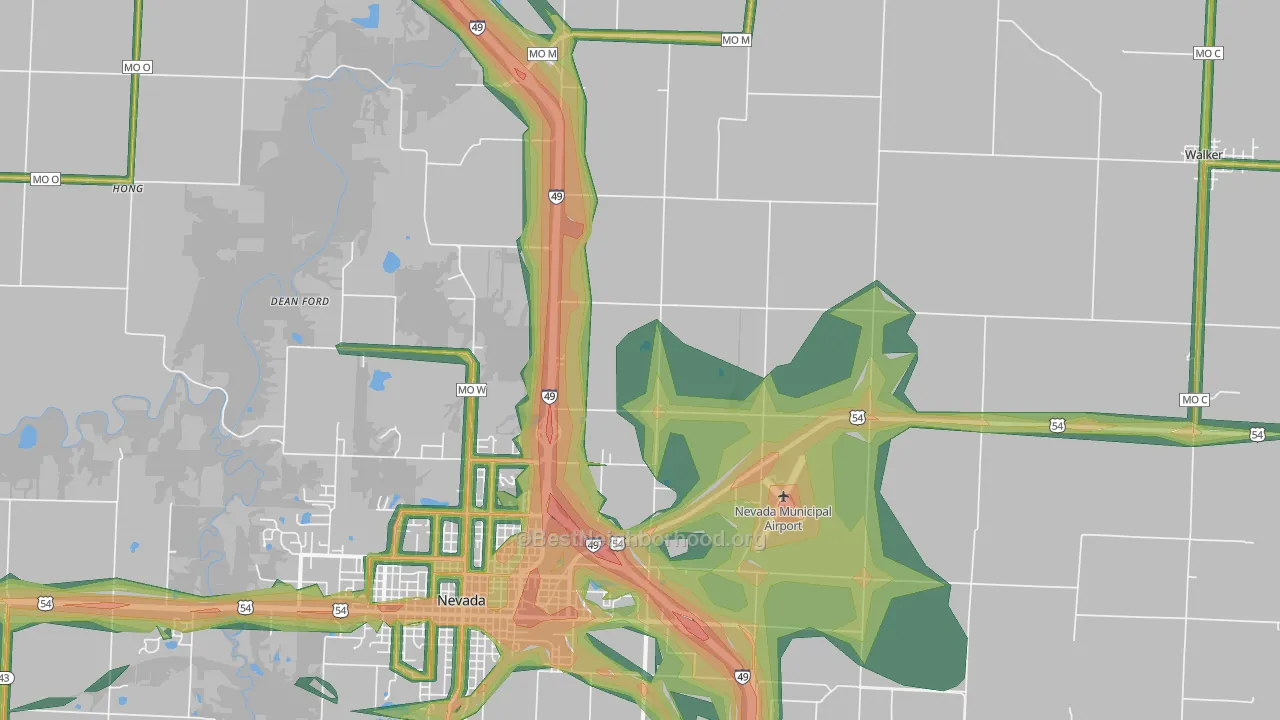 Horton, MO Map of Noise Levels in Horton