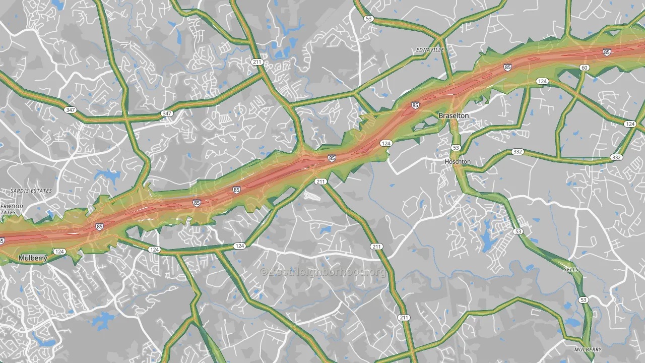 Hoschton, GA Map of Noise Levels in Hoschton