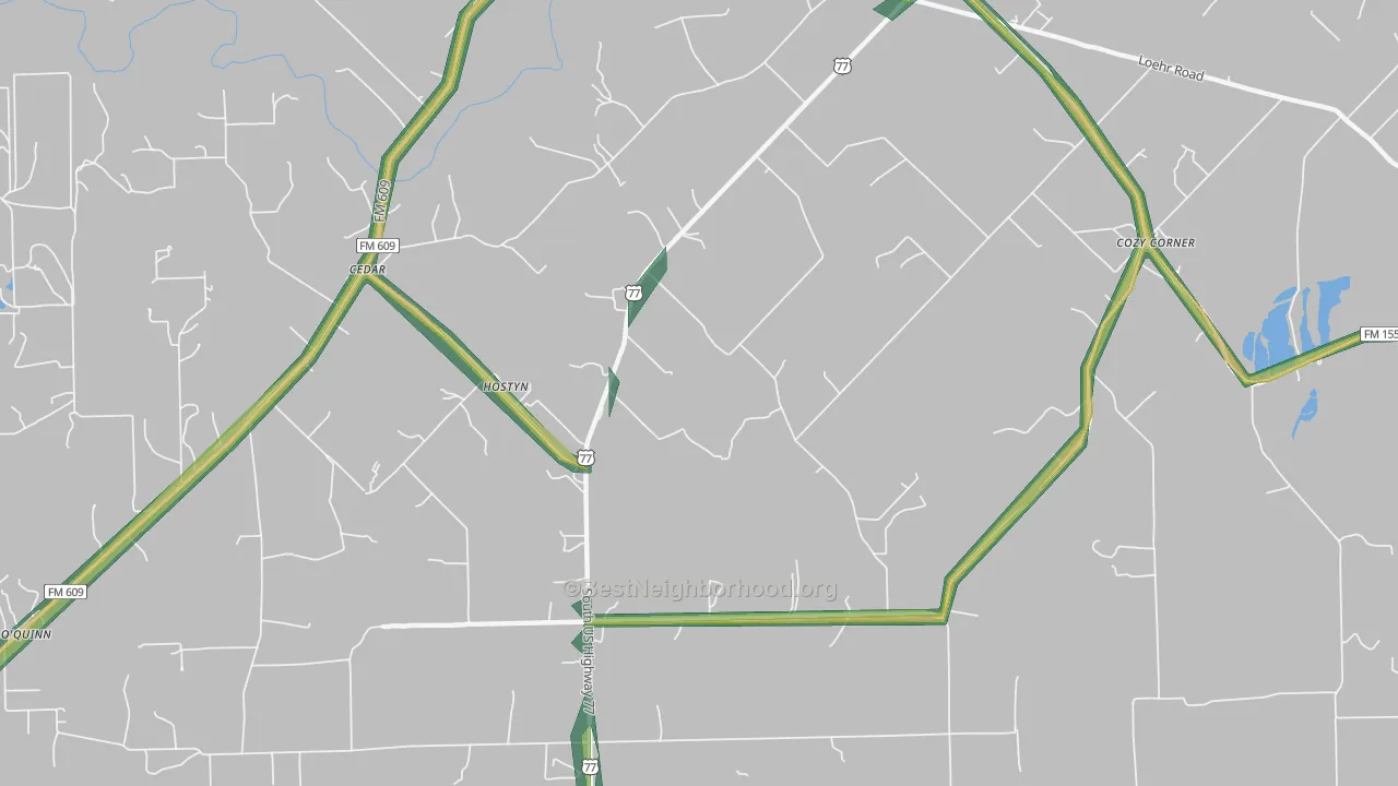 Hostyn, TX Map of Noise Levels in Hostyn