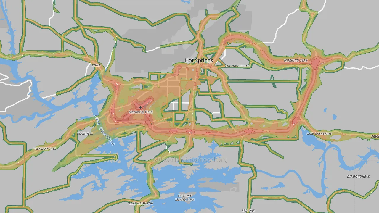 Hot Springs, AR Map of Noise Levels in Hot Springs