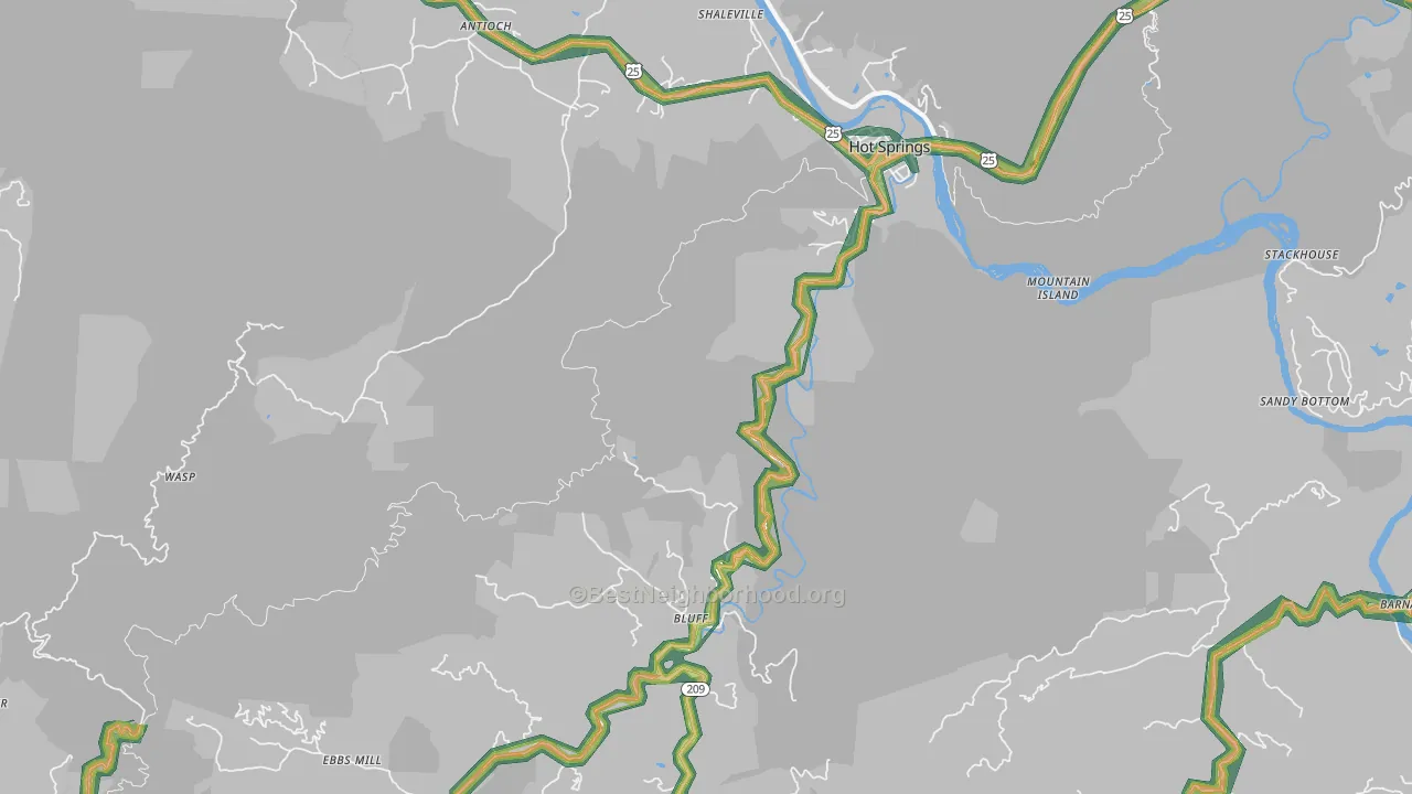 Hot Springs, NC Map of Noise Levels in Hot Springs
