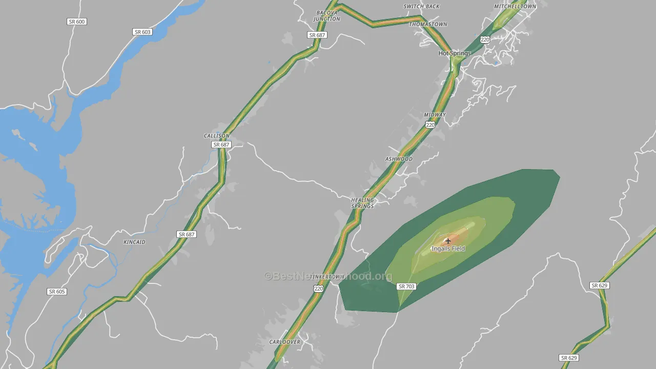 Hot Springs, VA Map of Noise Levels in Hot Springs