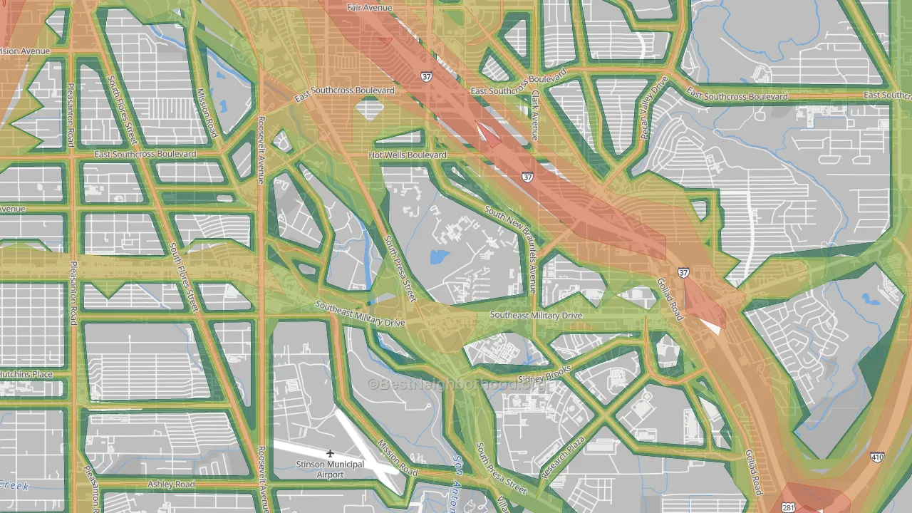 Hot Wells, San Antonio, TX Map of Noise Levels in Hot Wells