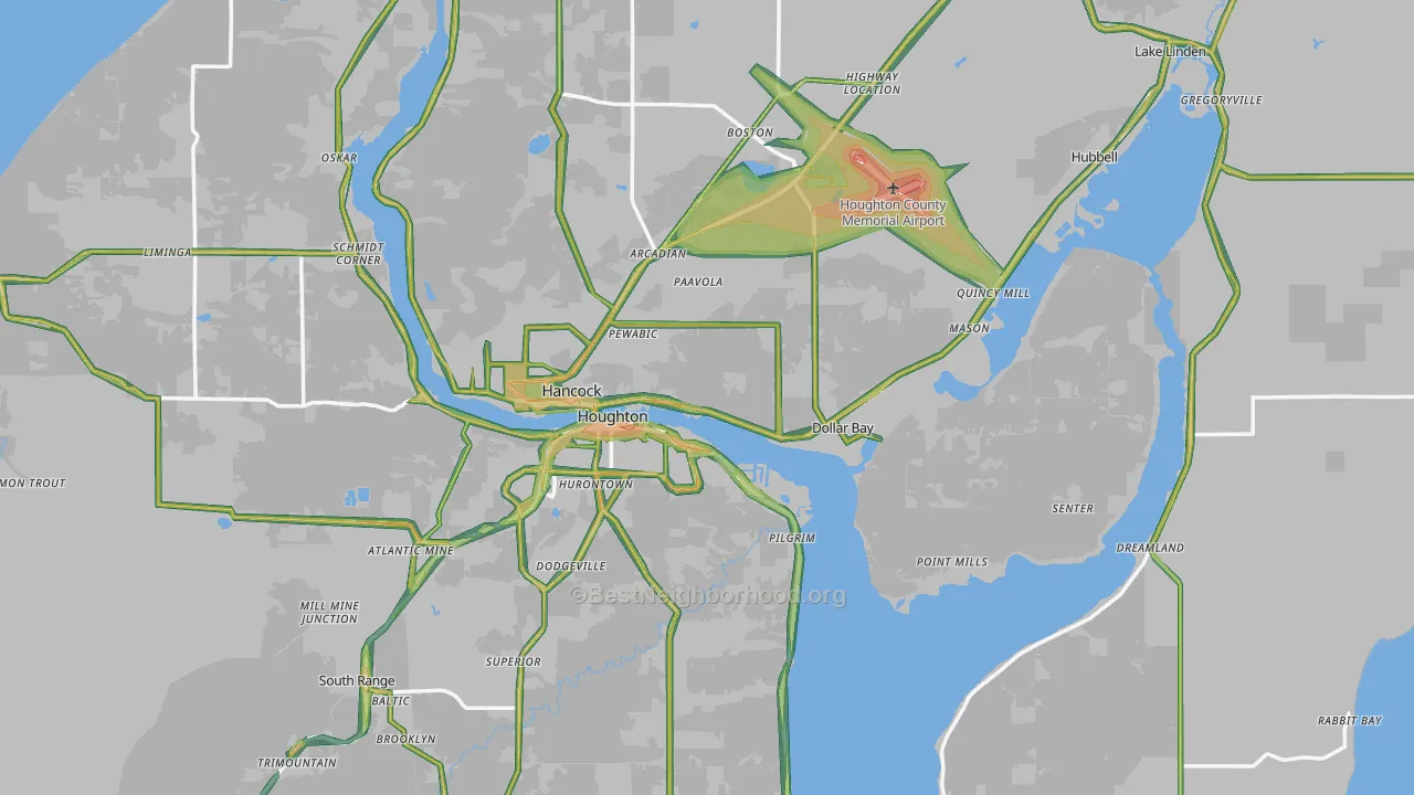 Houghton County, MI Map of Noise Levels in Houghton County