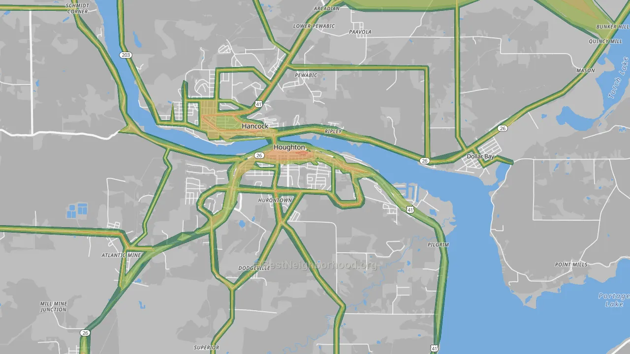 Houghton, MI Map of Noise Levels in Houghton