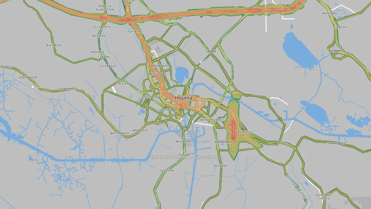 Houma, LA Map of Noise Levels in Houma