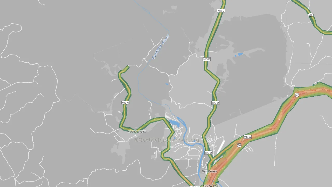 House Creek, MO Map of Noise Levels in House Creek