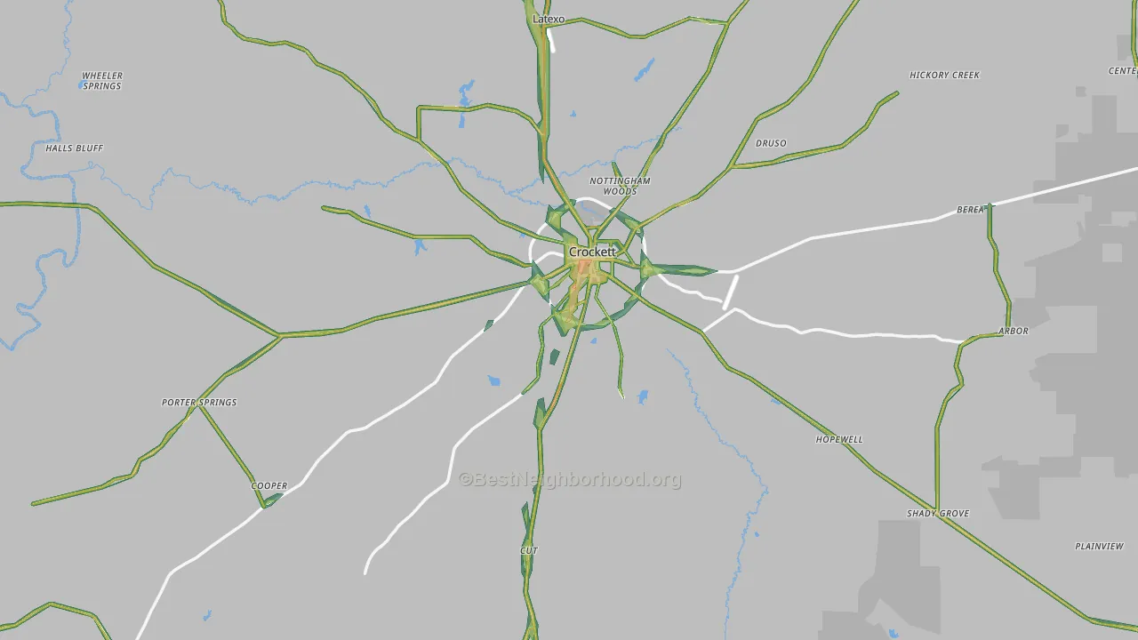 Houston County, TX Map of Noise Levels in Houston County