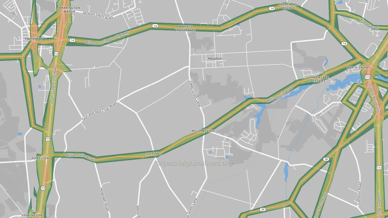 Houston, DE Map of Noise Levels in Houston