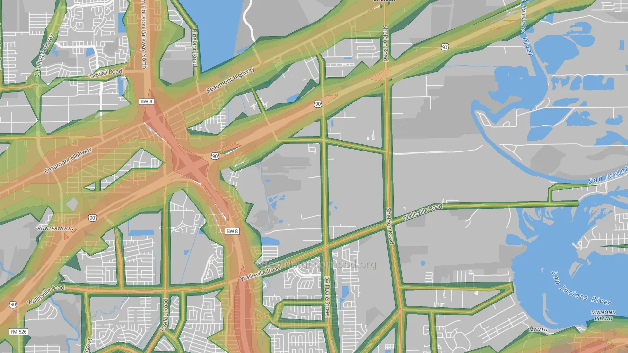 Houston Farms, Houston, TX Map of Noise Levels in Houston Farms