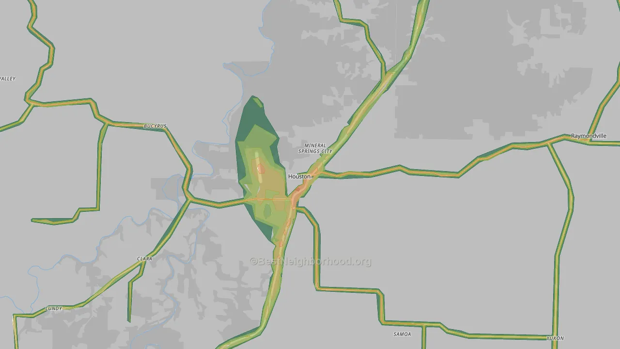 Houston, MO Map of Noise Levels in Houston