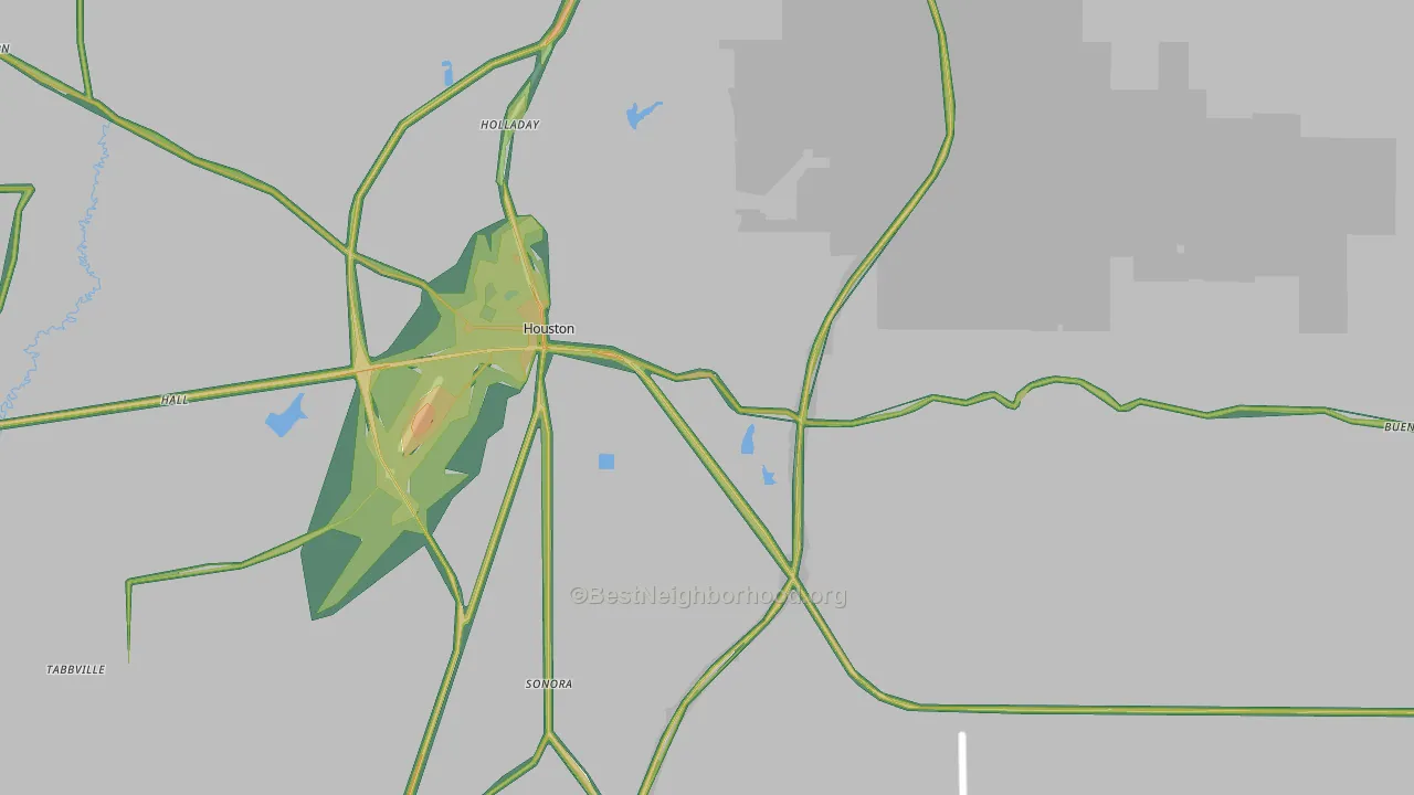Houston, MS Map of Noise Levels in Houston