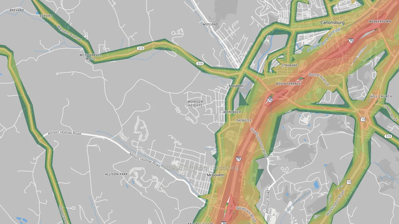 Houston, PA Map of Noise Levels in Houston
